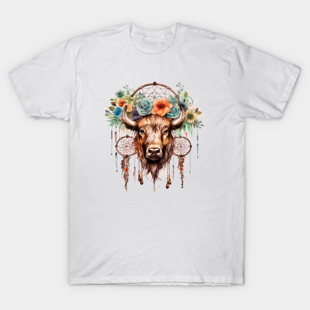 Native American Bison T-Shirt by Chromatic Fusion Studio